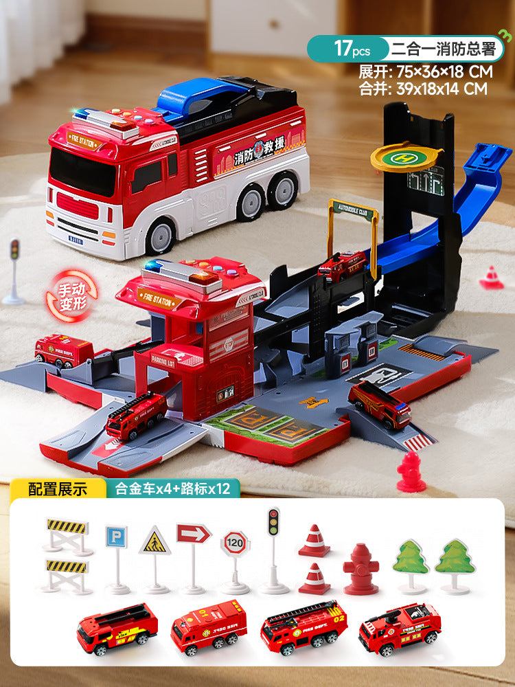 New transforming police & fire truck toy - large size police car for boys - kids' construction vehicle with track model set