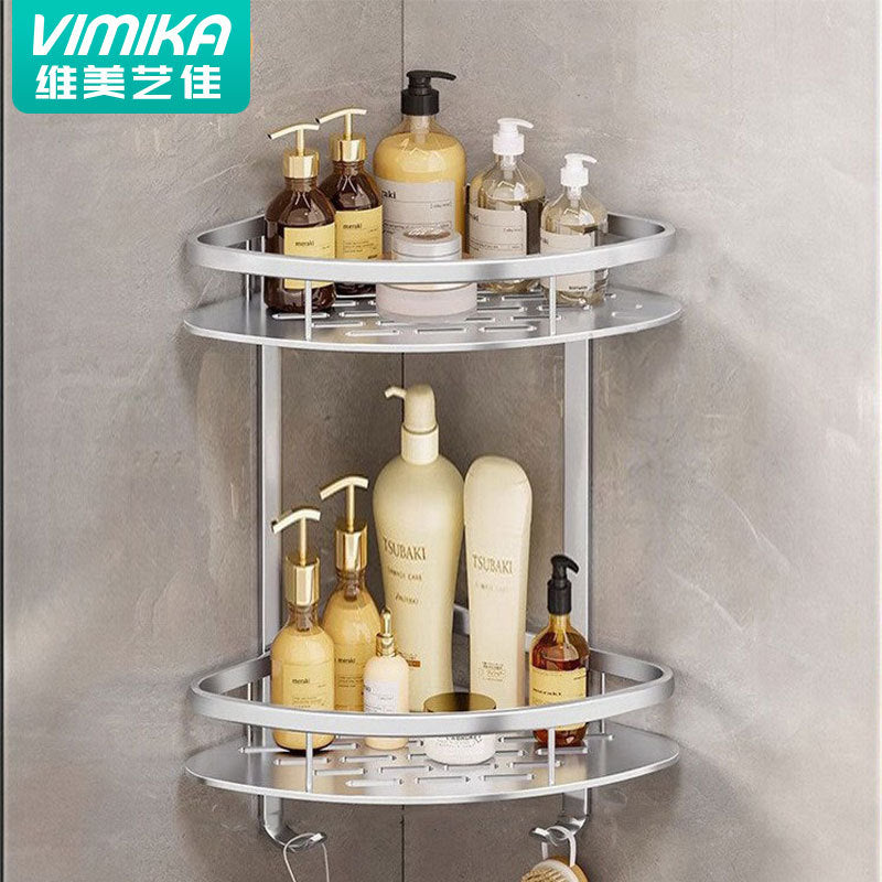 Space aluminum toilet rack bathroom triangular basket non-punching wall rack toilet toilet corner storage rack