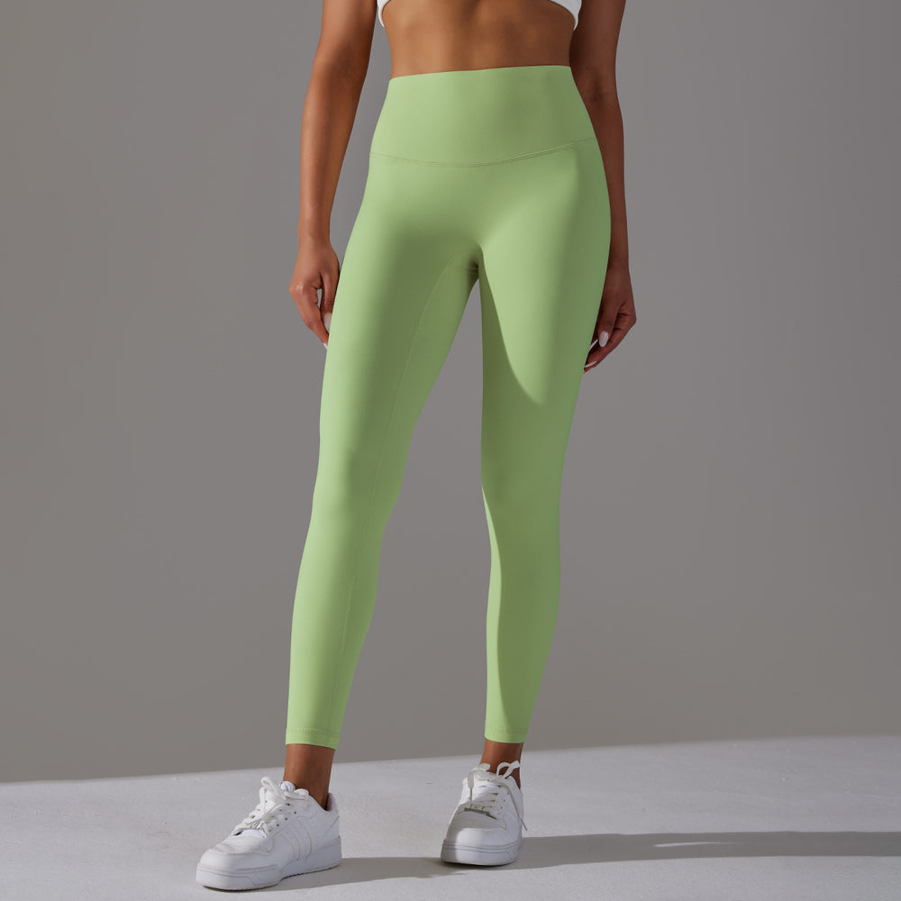 No awkward line double-sided brushed nude breathable yoga nine-point pants high waist hip lift peach tight sports fitness pants