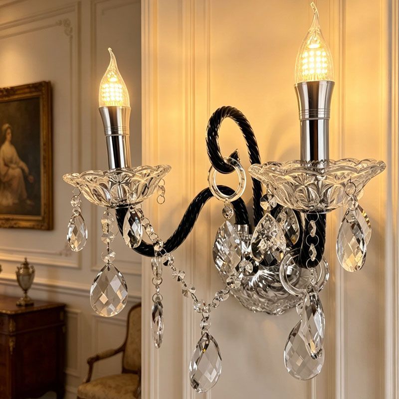 French retro chic bedroom bedside crystal wall lamp - vintage, high-end living room accent wall, hallway wall sconce
