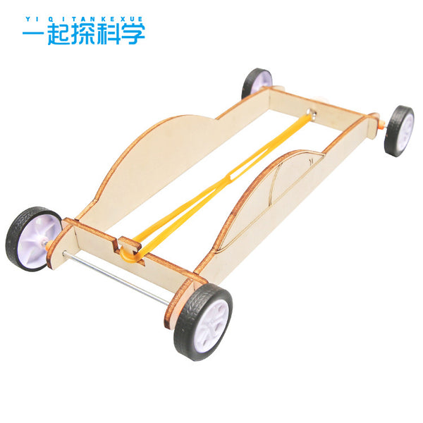 Children's handmade scientific small production DIY rubber band power car material package puzzle steam education teaching supplies
