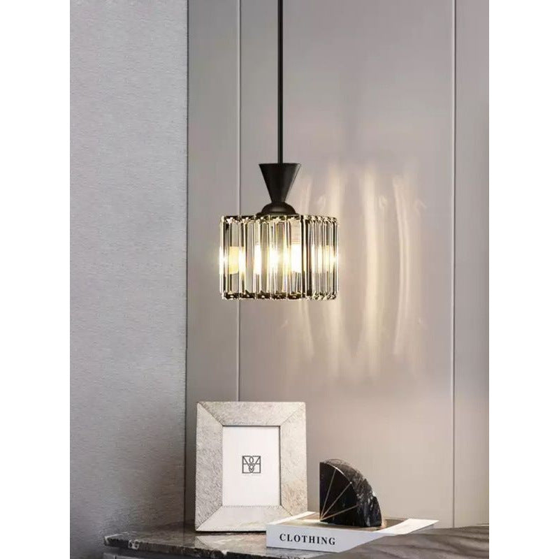 Modern minimalist bedroom bedside pendant light, simple bar counter entryway lighting, single-head suspension crystal chandelier