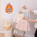 【dropshipping】girls' fleece-lined base layer top -  autumn/winter kids' one-piece fleece top with lace collar - baby top