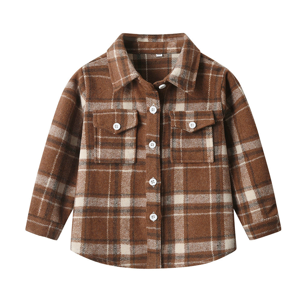 New spring/autumn boys' plaid shirt, preppy style cotton top, kids' plaid shirt, long-sleeved shirt for boys and girls