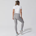 Stylish english printing yoga clothes short sleeve tight shaping high elastic round neck yoga clothes tops sports yoga in stock