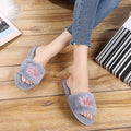 Fuzzy slippers women's 2024 spring new korean style flat crown one-strap warm home & outdoor cotton slippers