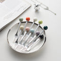 Accessible luxury ceramic ball fruit fork for home stainless steel spoon multi-purpose dessert spoon good-looking glazed pastry fork
