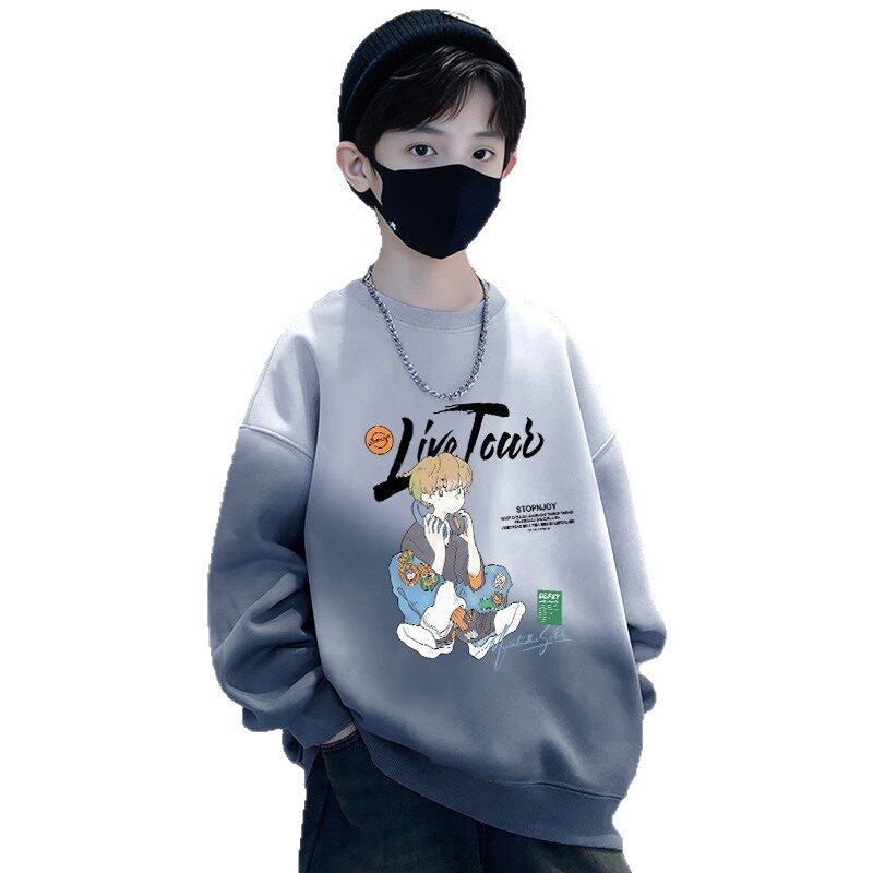 Boys' spring/autumn sweatshirt -  spring collection - relaxed fit long sleeve tee - mid-to-large size boys' top - new trendy & stylish design