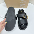 Za summer cross-border metal square buckle slippers - casual, versatile, round toe, thick sole women's slippers