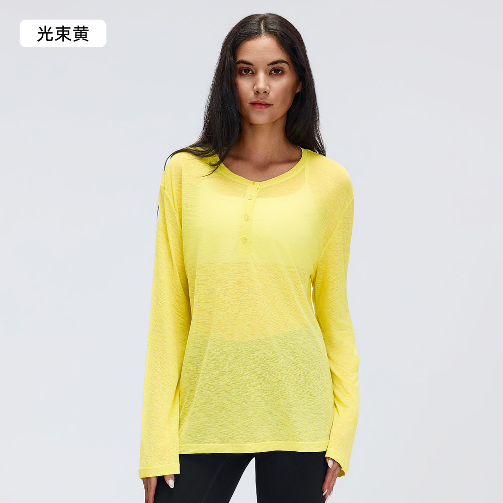 Women's long-sleeve yoga top - loose fit, breathable, activewear, casual running t-shirt, lightweight - d26101