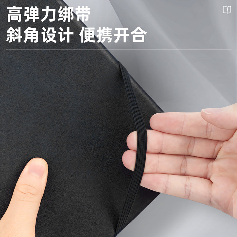 Deli 22215 leather book PU material 25K business notepad with pen insert oblique strap notebook wholesale