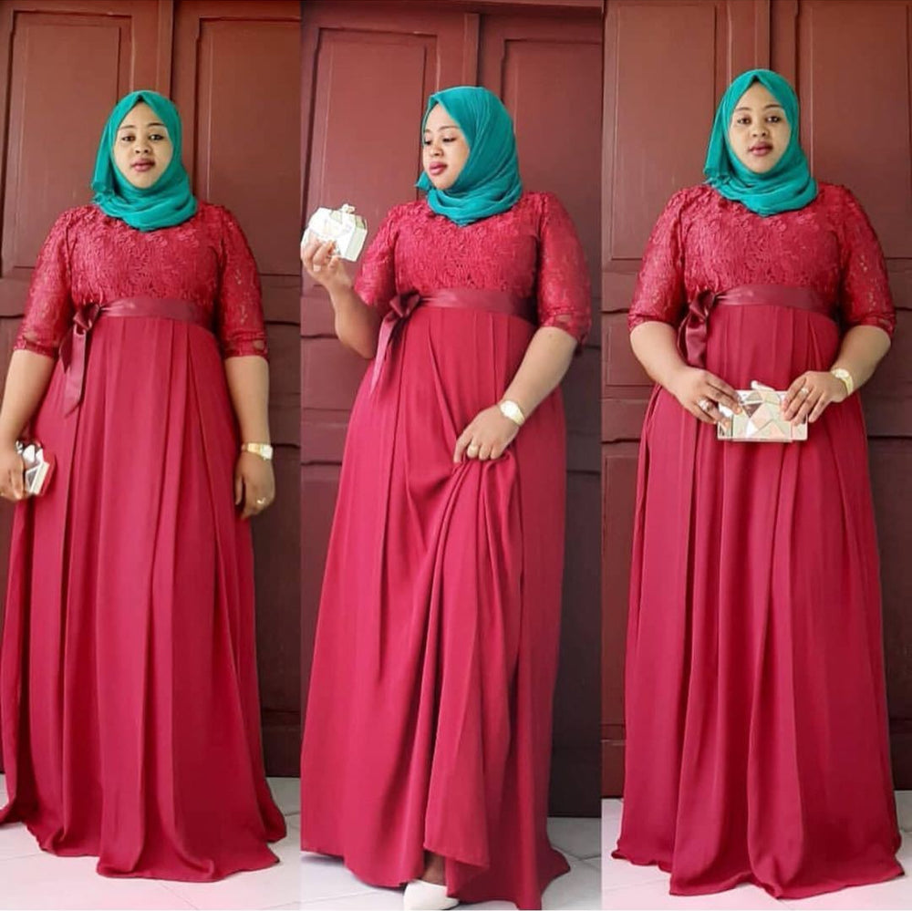 summer collection: new plus-size african women's lace and chiffon patchwork dress - ready to ship