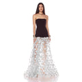 export women's summer new sexy bandeau backless dress - black and white 3d polka dot maxi flared skirt