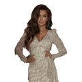 2025 new european and american style women's clothing cross-border amazon dress - long sleeve v-neck sequin irregular tassel bodycon skirt