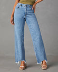 European and american distressed jeans for women - new  style loose wide leg streetwear washed denim pants