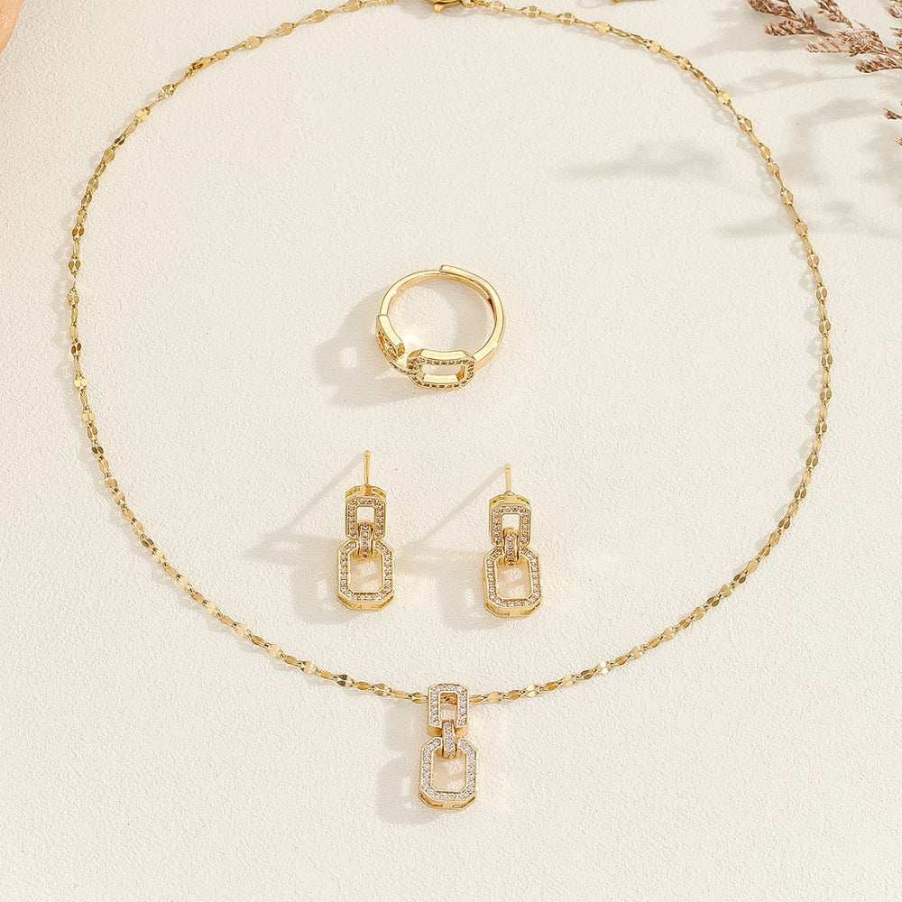Women's jewelry influencer colorful geometric niche design fashionable minimalist electroplated zircon stud earrings, rings, and necklaces