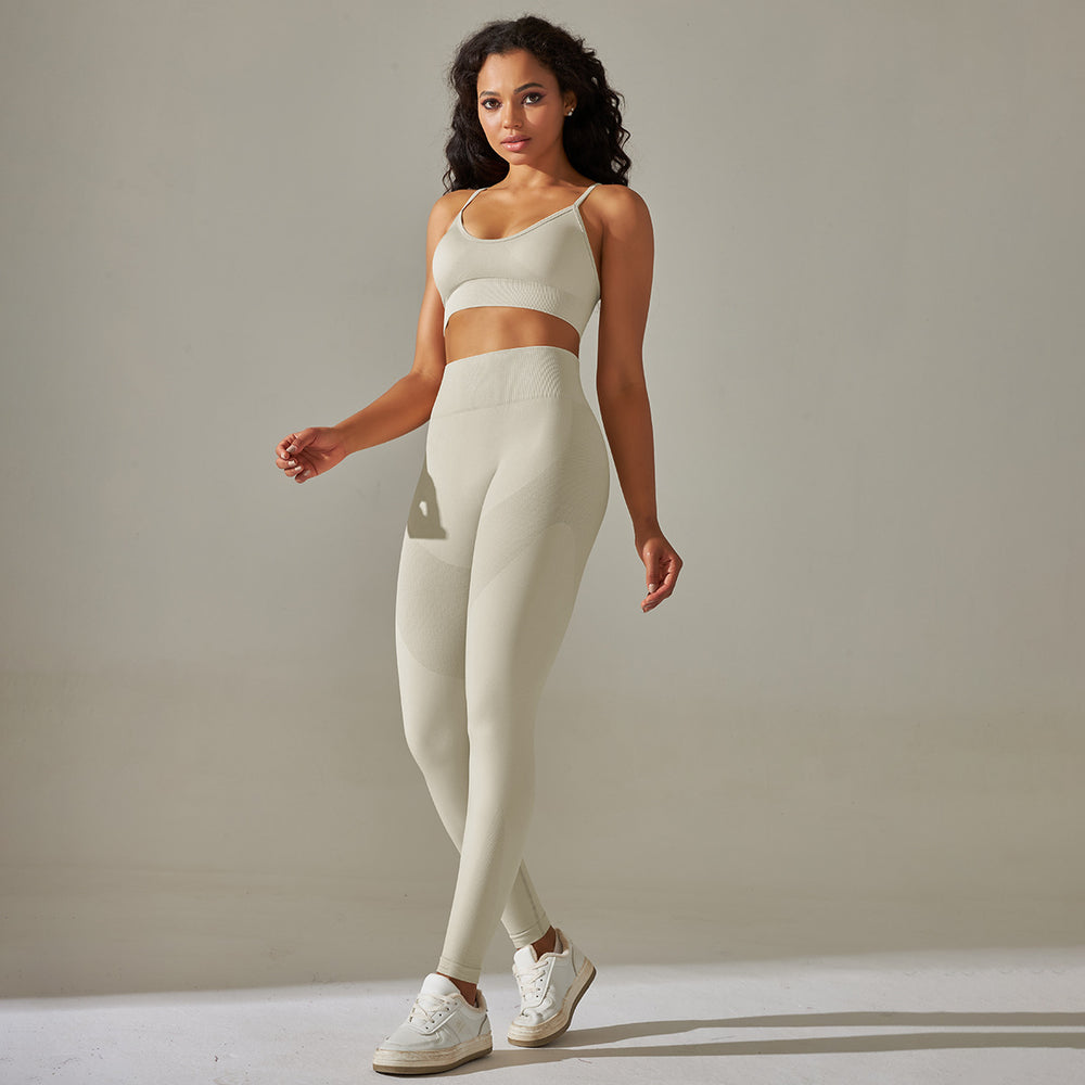 New arrival cross-border fashion seamless back cross double shoulder strap sports vest bra suit running fitness yoga pants