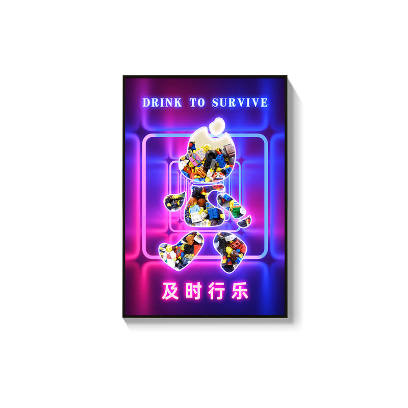 Trend luminous violence bear decorative painting hairdresser bar KTV creative led ambient light building block bear kaws hanging painting