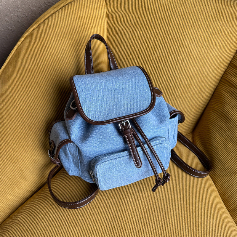 Cross-border denim backpack female large-capacity leisure student class schoolbag outdoor mountaineering light travel backpack