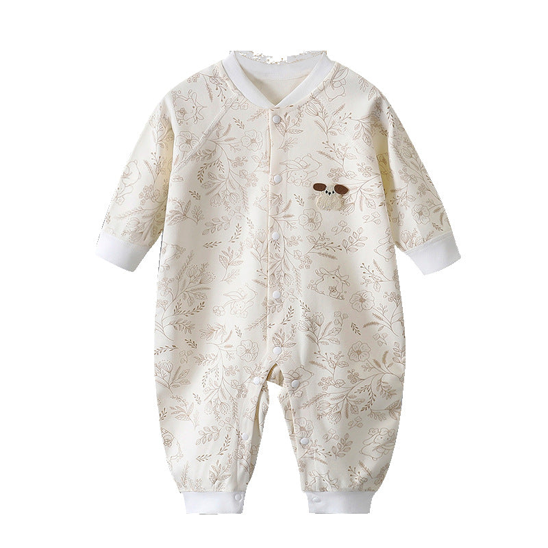 Infant and toddler pure cotton class a onesies, spring and autumn styles, long-sleeved rompers for baby boys and girls, seamless cartoon hooded pajamas, children's clothing