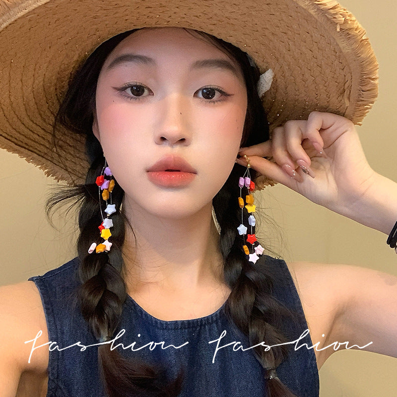 Summer color dopamine star tassel earrings - unique design, sweet & long dangle earrings - new for 2026