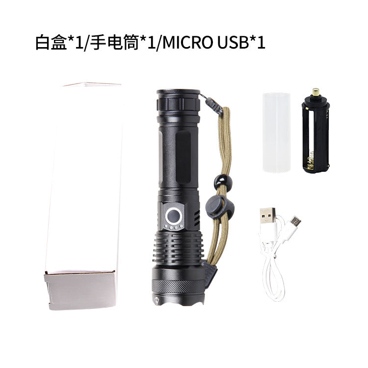 Cross-border P50 strong light power display LED long-range shooting P70 telescopic zoom night fishing USB charging strong light flashlight