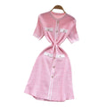 Xiaoxiangfengclassy waist pearl breasted silm short-sleeved knittingdress female frenchslimming looksweater skirt