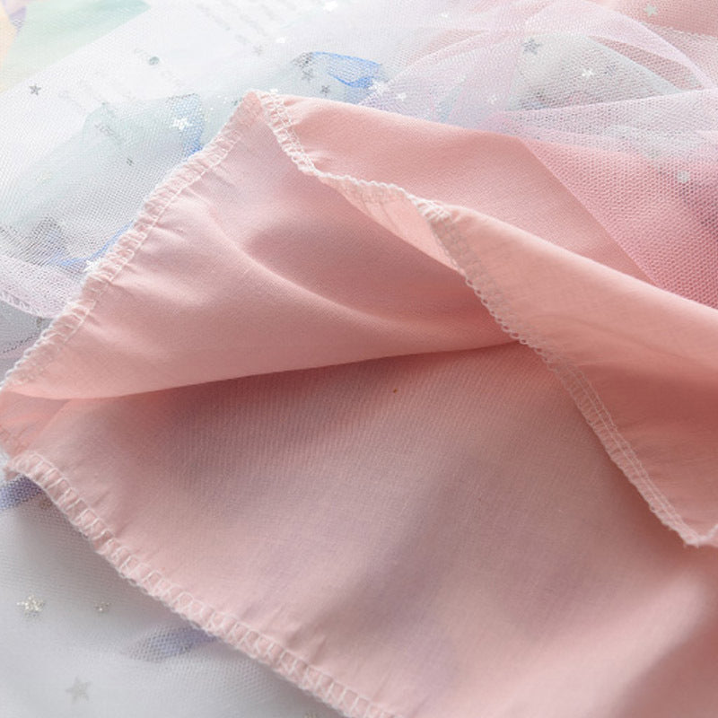 Summernew arrivalgirl star mesh gradient skirt cartoon flying pony printing princess skirt unicorn gauze skirt
