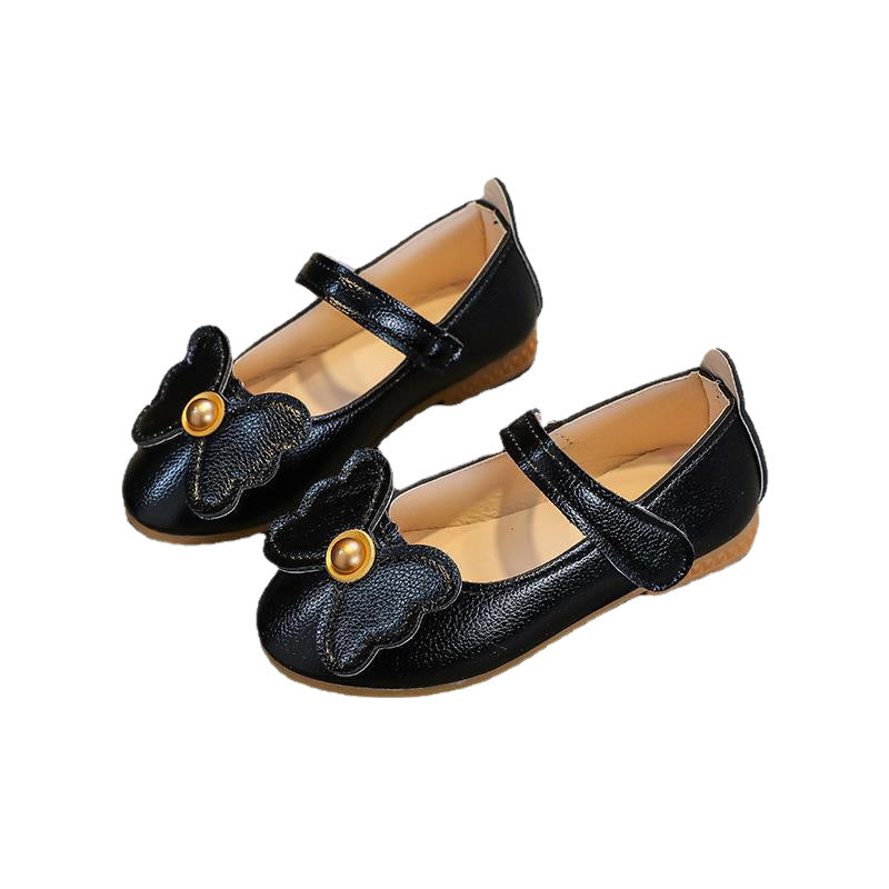 New girls' leather shoes - spring/autumn princess style, kids' spring single shoes, girls' shoes with bows, soft sole baby shoes, cute