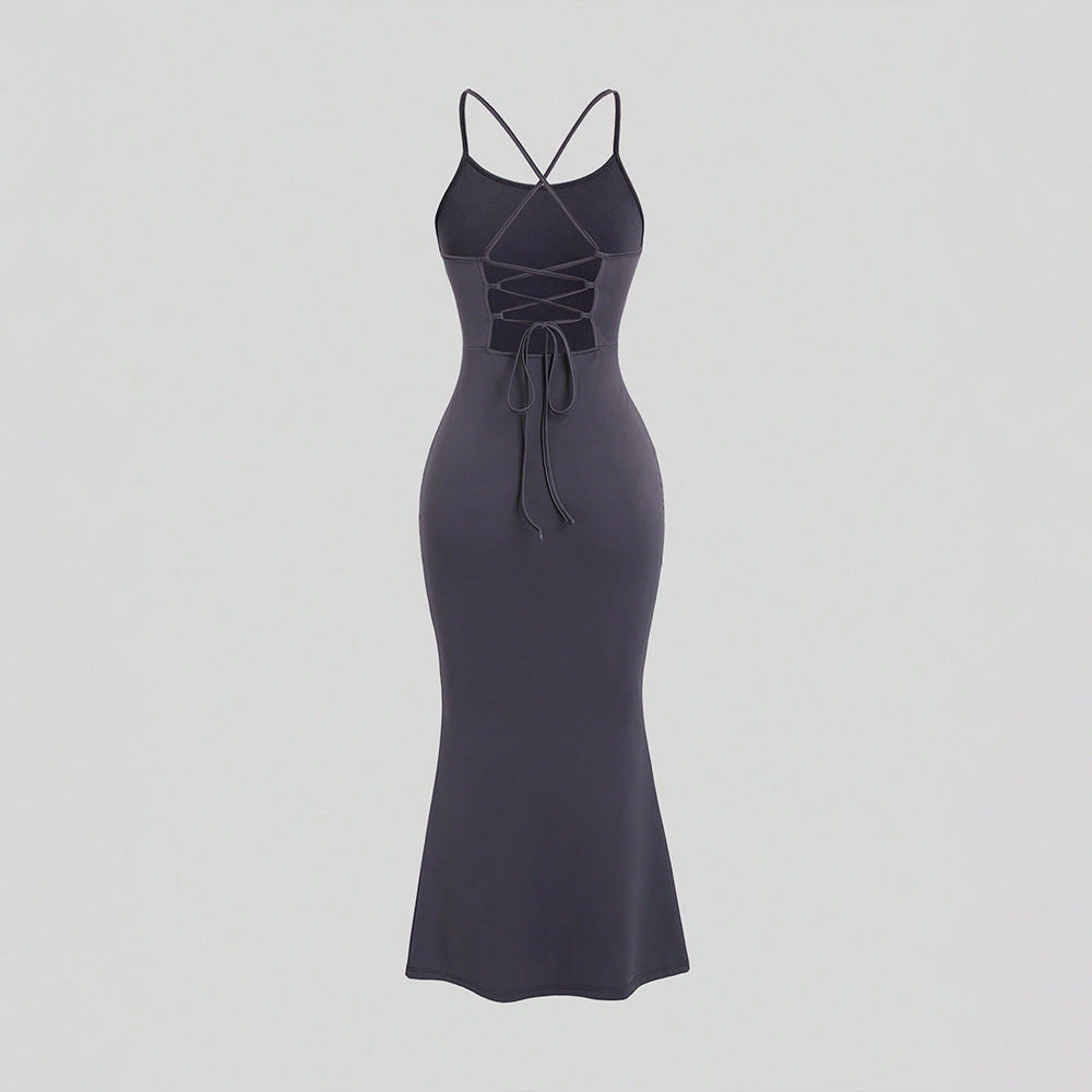 Amazon cross-border fashion style sexy hot girl cross backless dress summer silm hip-covering mermaid suspender skirt