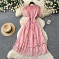 Retroelegance heavy industry cut out crochet water soluble lacedress women's french waist slimming look short sleeve dress long skirt