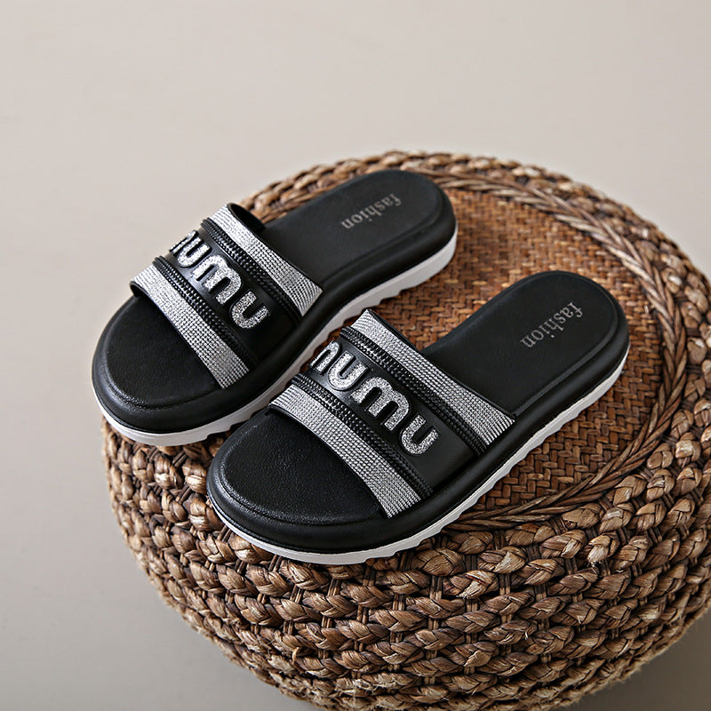 Women's summer new arrivals: unique chunky platform sequin slides - versatile indoor/outdoor non-slip thong sandals