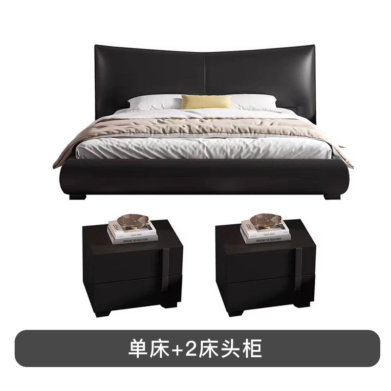 Italian light luxury genuine leather bed bedroom wedding bed designer style king size bed 1.8m trending black double bed