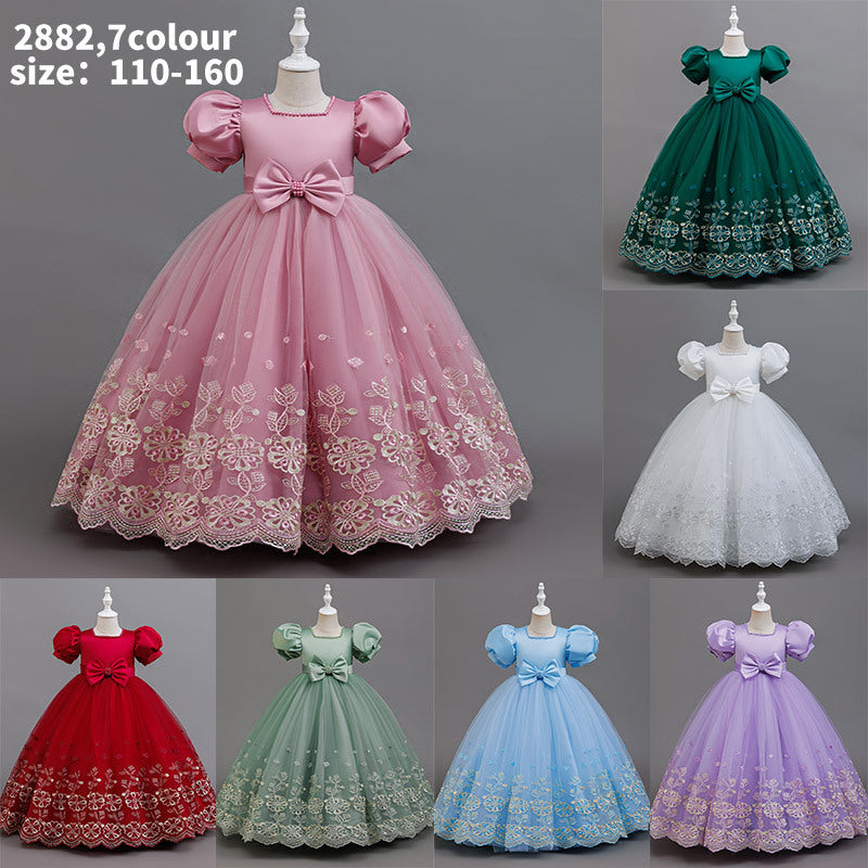Ready-to-ship cross-border girls' dresses: lace-trimmed mesh princess dresses, flower girl gowns, evening dresses, satin high-end wholesale