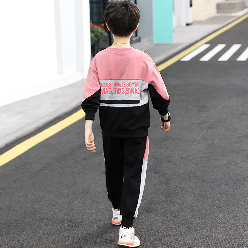 Boys' fall outfit set : kids' activewear, big kids' spring/autumn style, trendy long-sleeve top and pants for boys, big kids' long-sleeve set