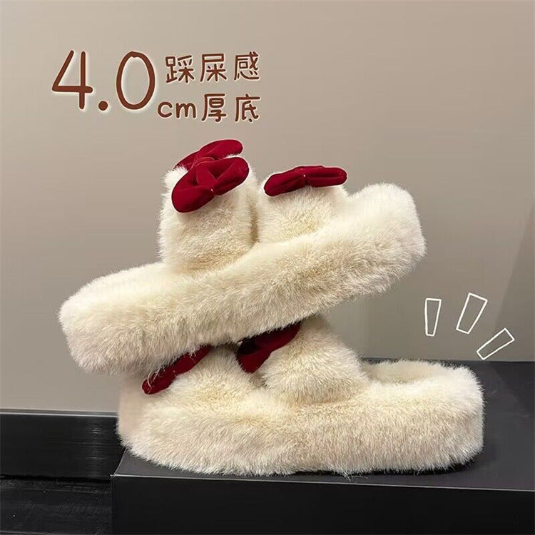 Thick sole fur slippers popular hot style 2023new arrivalfall and winter cotton slippers thick sole heightening outwear fur shoes for women