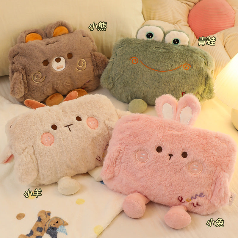 Gb standard rechargeable electric hot water bottle - cute cartoon plush hand warmer for winter - dual hand insert, detachable and washable