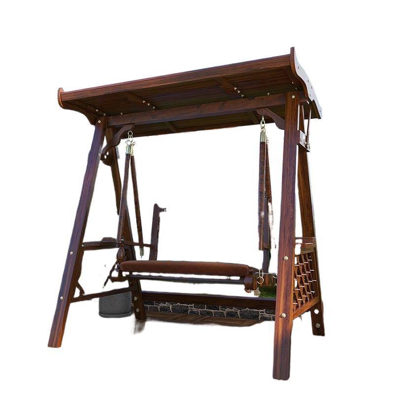 Outdoor swing hanging chair for homeindoor balcony hanging chair outdoor courtyard solid wood swing double three-person rocking chair