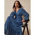 fashion bohemia retro printing loose a-line elegance lantern sleeve tie backdress women