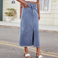 European and american cross-border e-commerce women's summer new arrivals:   washed asymmetrical denim slit maxi skirt