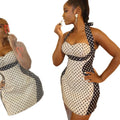 Fashion style export black and white color matching women's clothing design street hip skirt sexy halter neck wrap chest slimming dress trendy