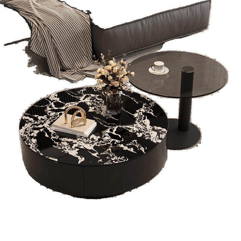 Luxury designer italian minimalist high-end living room home small apartment round glass combination coffee table
