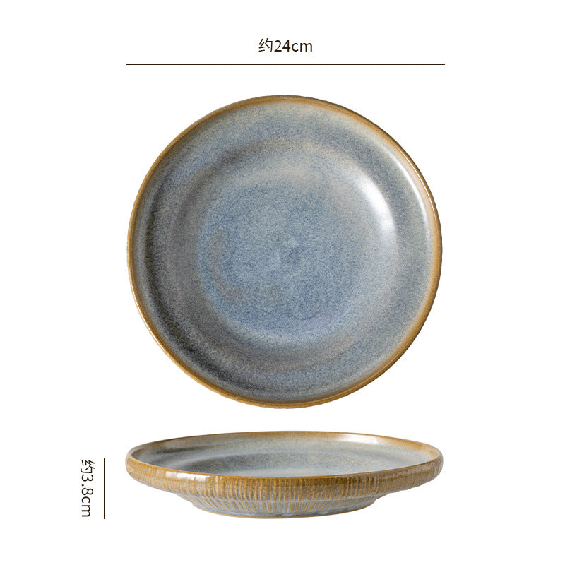Retro kiln line pattern high-looking tableware restaurant hotel stylish display dessert plate steak plate for home dish plate