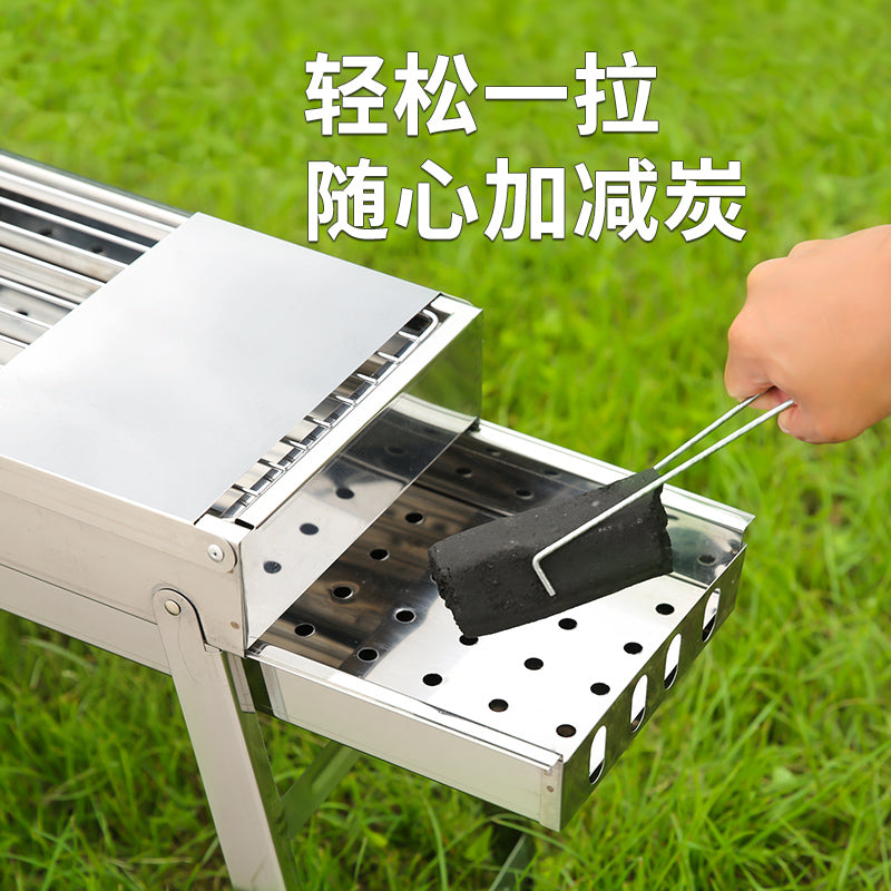 Stainless steel bbq grill - portable folding mini grill for home use, outdoor charcoal grill with mesh rack