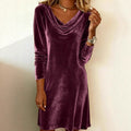 fall/winter fashion cross-border women's new solid color overcoat, swing neck long sleeve sexy velvet dress