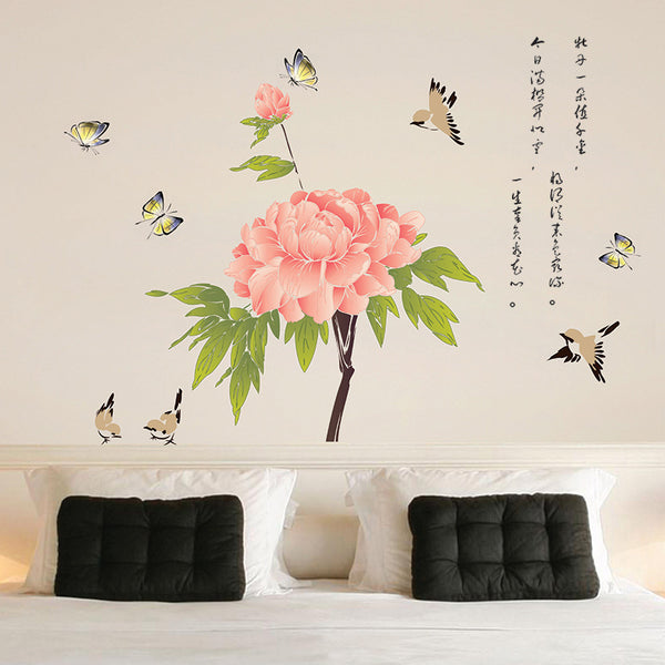 Warm Peony Blossom Wall Sticker Bedroom Living Room TV Background Wall Decoration Removable Self-Adhesive Wall Sticker XL8233