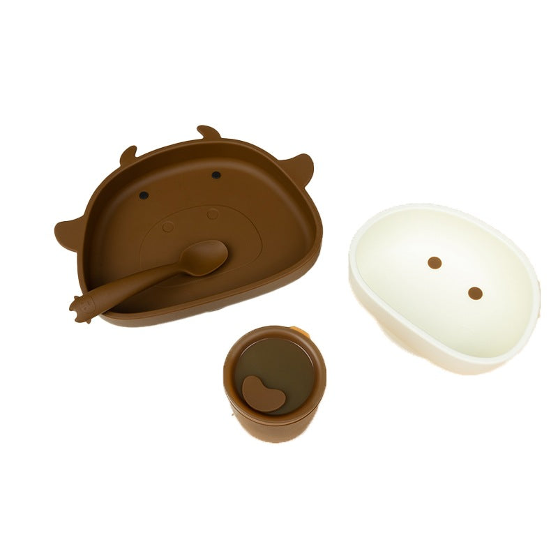 Silicone tableware kids set: baby bowl, food supplement bowl, suction cup learning chopsticks, spoon, plate - food grade, cute & fun for feeding