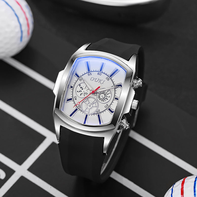 New barrel-shaped blue light glass large dial men's watch trendy quartz watch men's wristwatch factory wholesale