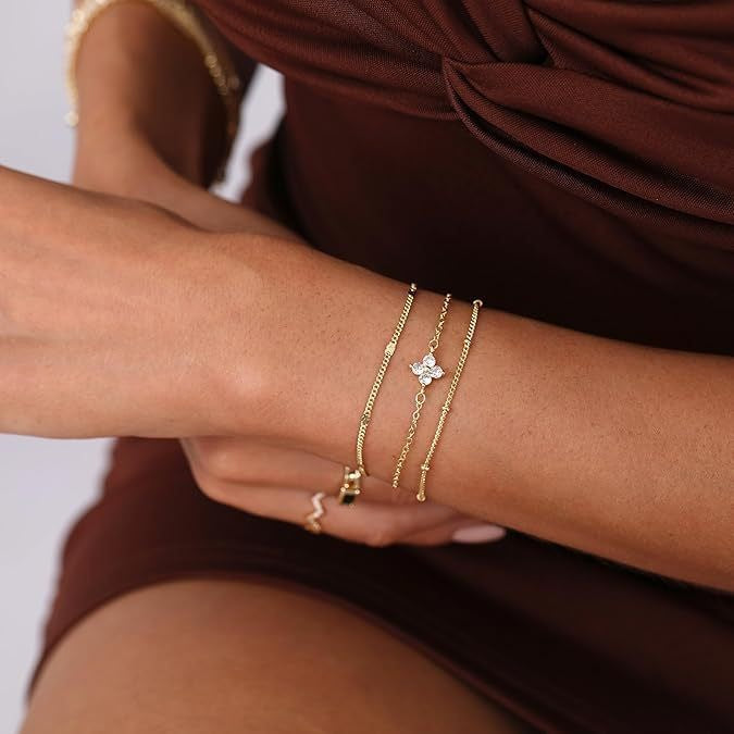 new arrival: amazon floral zircon beaded three-layer bracelet - layered jewelry, elegant, stylish, and perfect for a ladylike look
