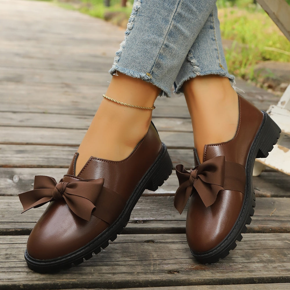 plus sizebows square toe flats women's  spring new arrival fairy style thick sole wedge cross-border women's shoes